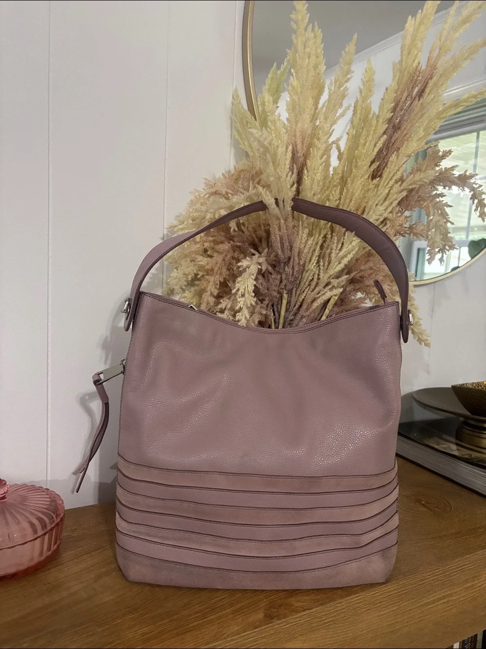 Fossil  Maya Leather Hobo Shoulder Bag in Dusty Pink